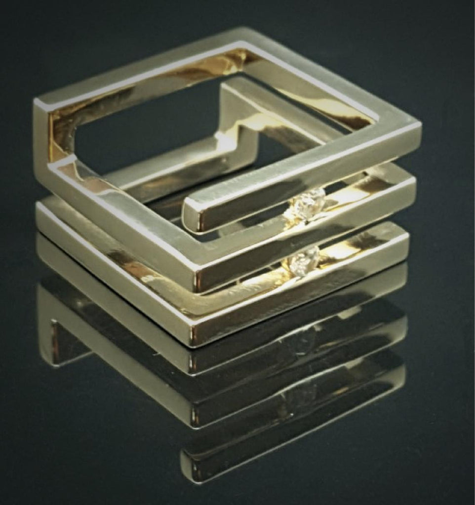 Fashion Cubical Diamond 14K Solid Gold Square Ring, Dainty Ring