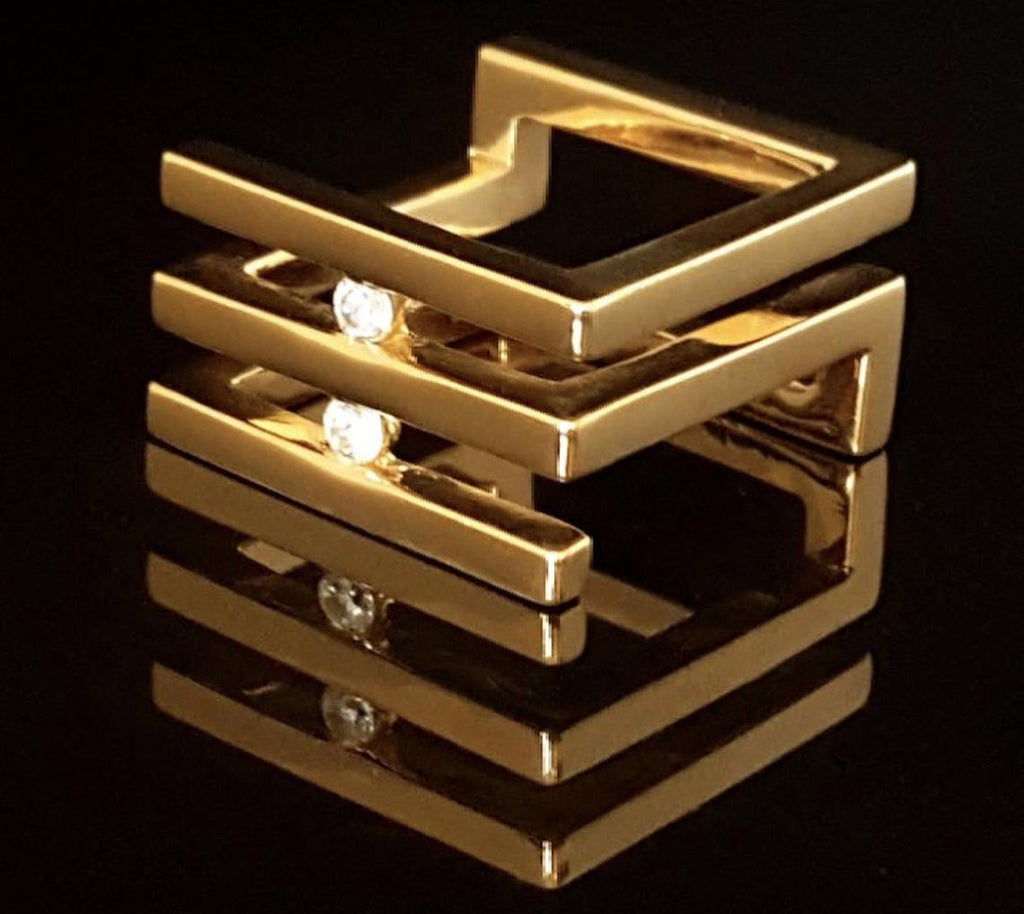 Fashion Cubical Diamond 14K Solid Gold Square Ring, Dainty Ring