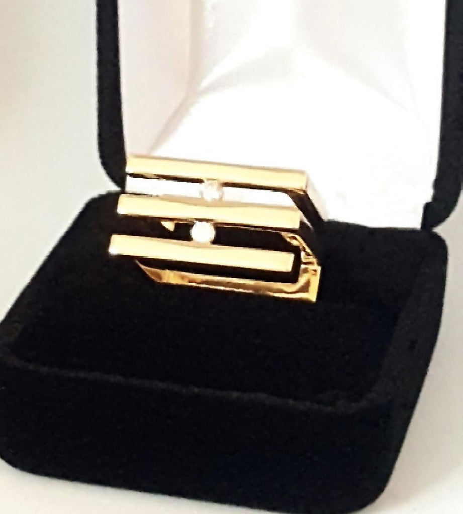 Fashion Cubical Diamond 14K Solid Gold Square Ring, Dainty Ring