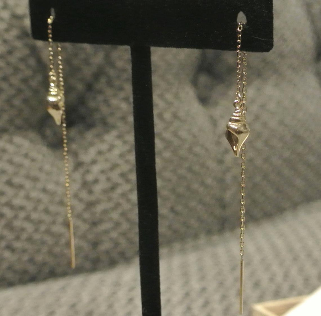 Spiral Seashell Ear Threaders / Gold Ear Threader Earrings / Gold Dangle Earring / Gold Hawaii Earrings