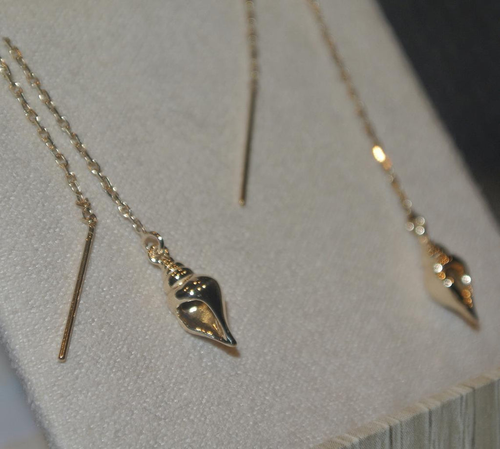 Spiral Seashell Ear Threaders / Gold Ear Threader Earrings / Gold Dangle Earring / Gold Hawaii Earrings