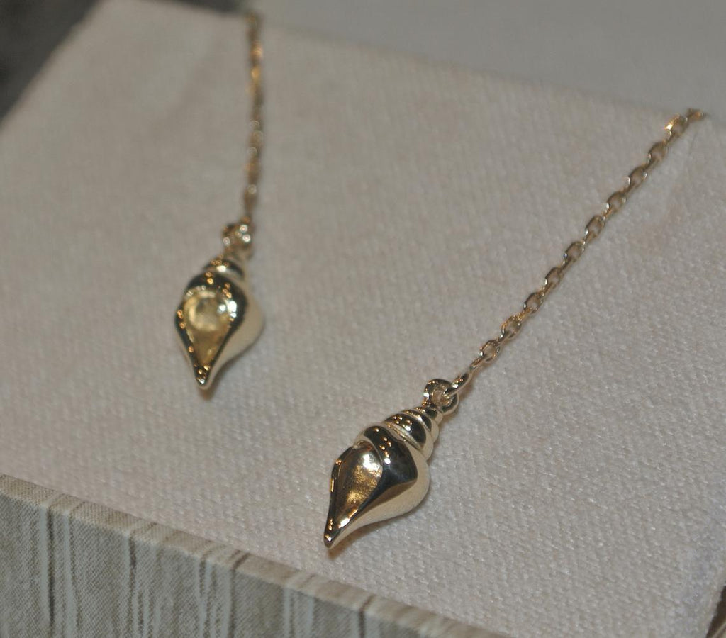 Spiral Seashell Ear Threaders / Gold Ear Threader Earrings / Gold Dangle Earring / Gold Hawaii Earrings