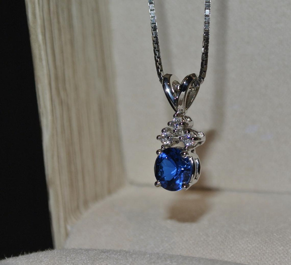 6mm Sapphire Pendant / Sapphire and Diamond necklace