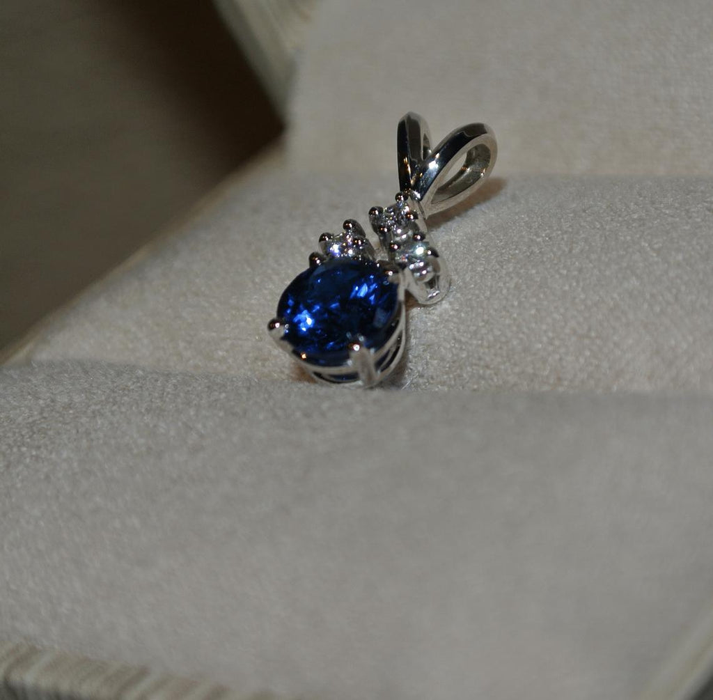 6mm Sapphire Pendant / Sapphire and Diamond necklace
