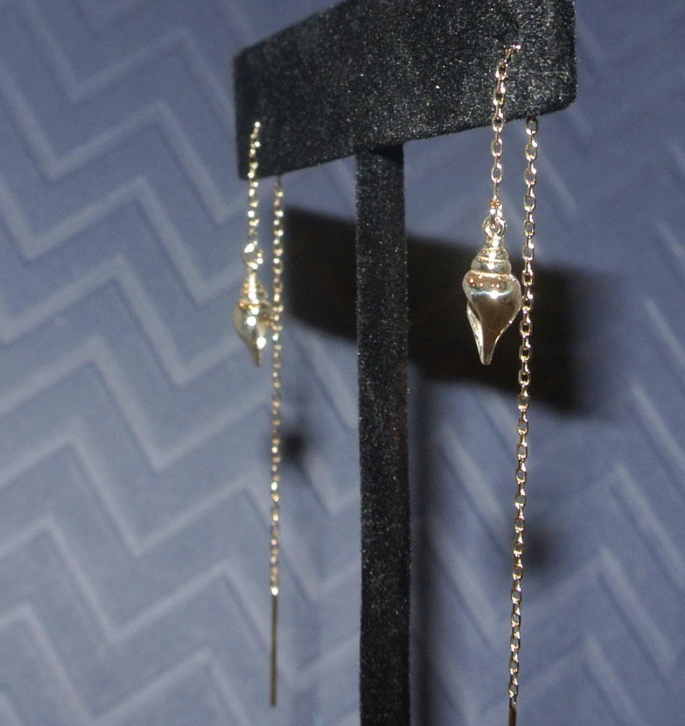 Spiral Seashell Ear Threaders / Gold Ear Threader Earrings / Gold Dangle Earring / Gold Hawaii Earrings