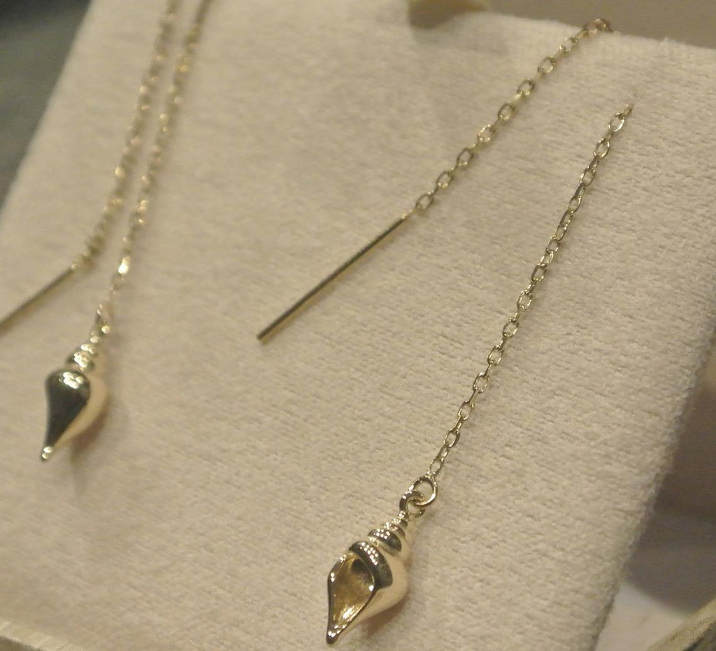 Spiral Seashell Ear Threaders / Gold Ear Threader Earrings / Gold Dangle Earring / Gold Hawaii Earrings