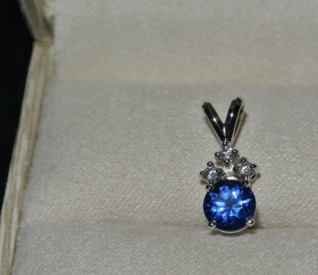 6mm Sapphire Pendant / Sapphire and Diamond necklace