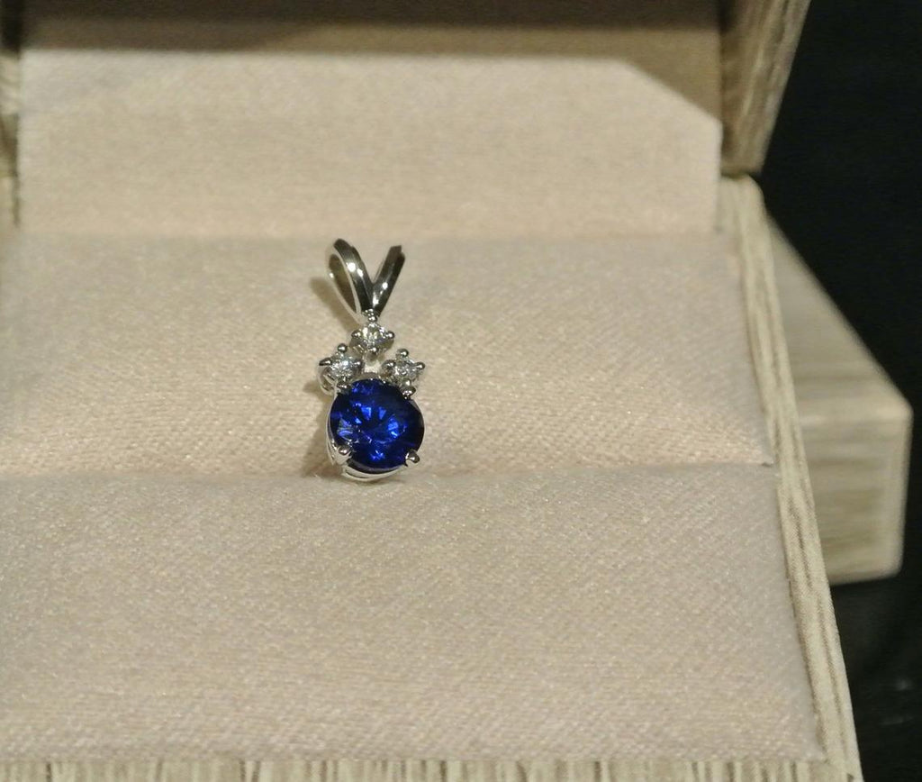 6mm Sapphire Pendant / Sapphire and Diamond necklace