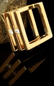 Fashion Cubical Diamond 14K Solid Gold Square Ring, Dainty Ring