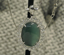 Load image into Gallery viewer, 14k White Gold Pendant / Natural Green Nephrite Jade Cabochon Oval
