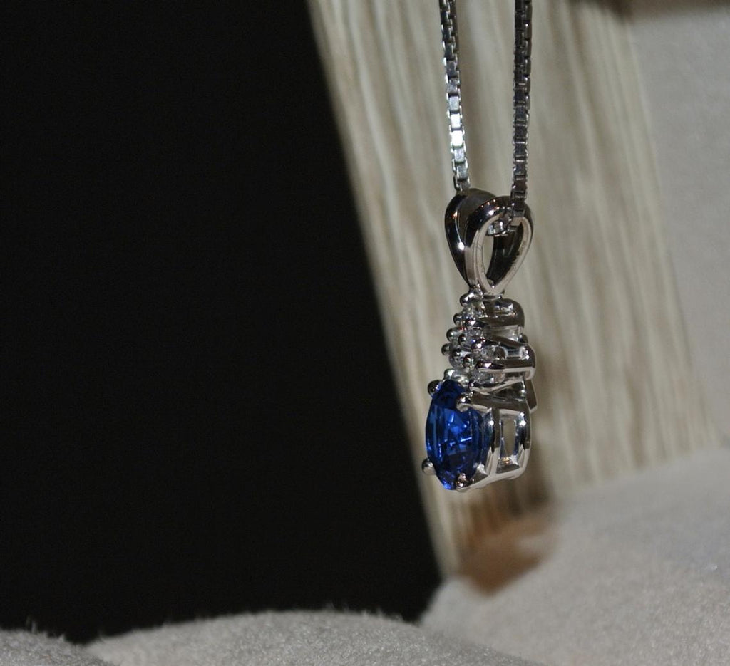 6mm Sapphire Pendant / Sapphire and Diamond necklace