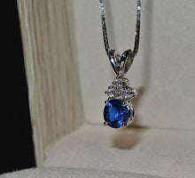 Load image into Gallery viewer, 6mm Sapphire Pendant / Sapphire and Diamond necklace