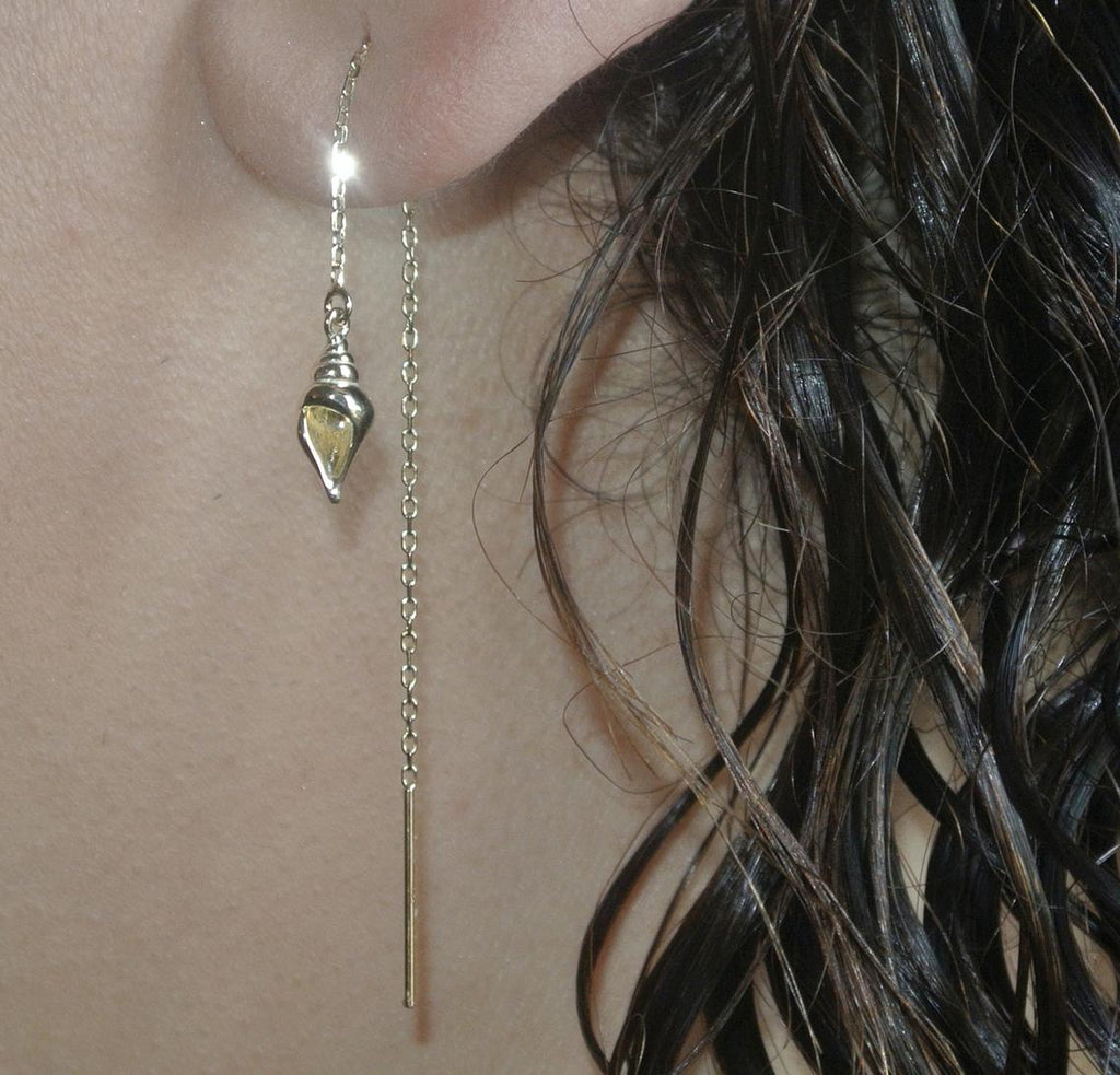Spiral Seashell Ear Threaders / Gold Ear Threader Earrings / Gold Dangle Earring / Gold Hawaii Earrings