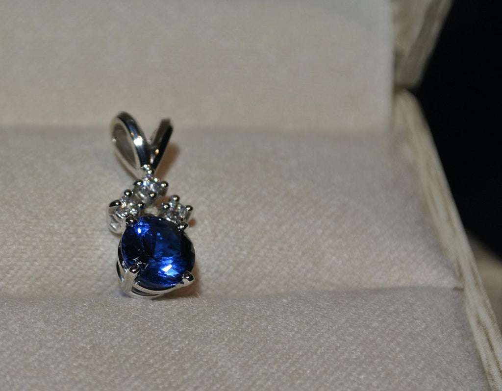 6mm Sapphire Pendant / Sapphire and Diamond necklace